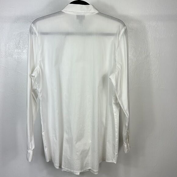 J. Jill Stretch White Cotton Pleated Front Long Sleeve Button Down Shirt Size L - Picture 3 of 10